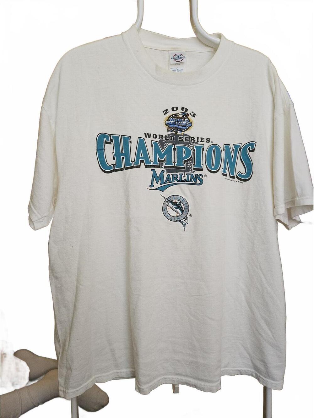 Vintage 2003 Florida Marlins World Series Champions White T-Shirt Size XL - EUC